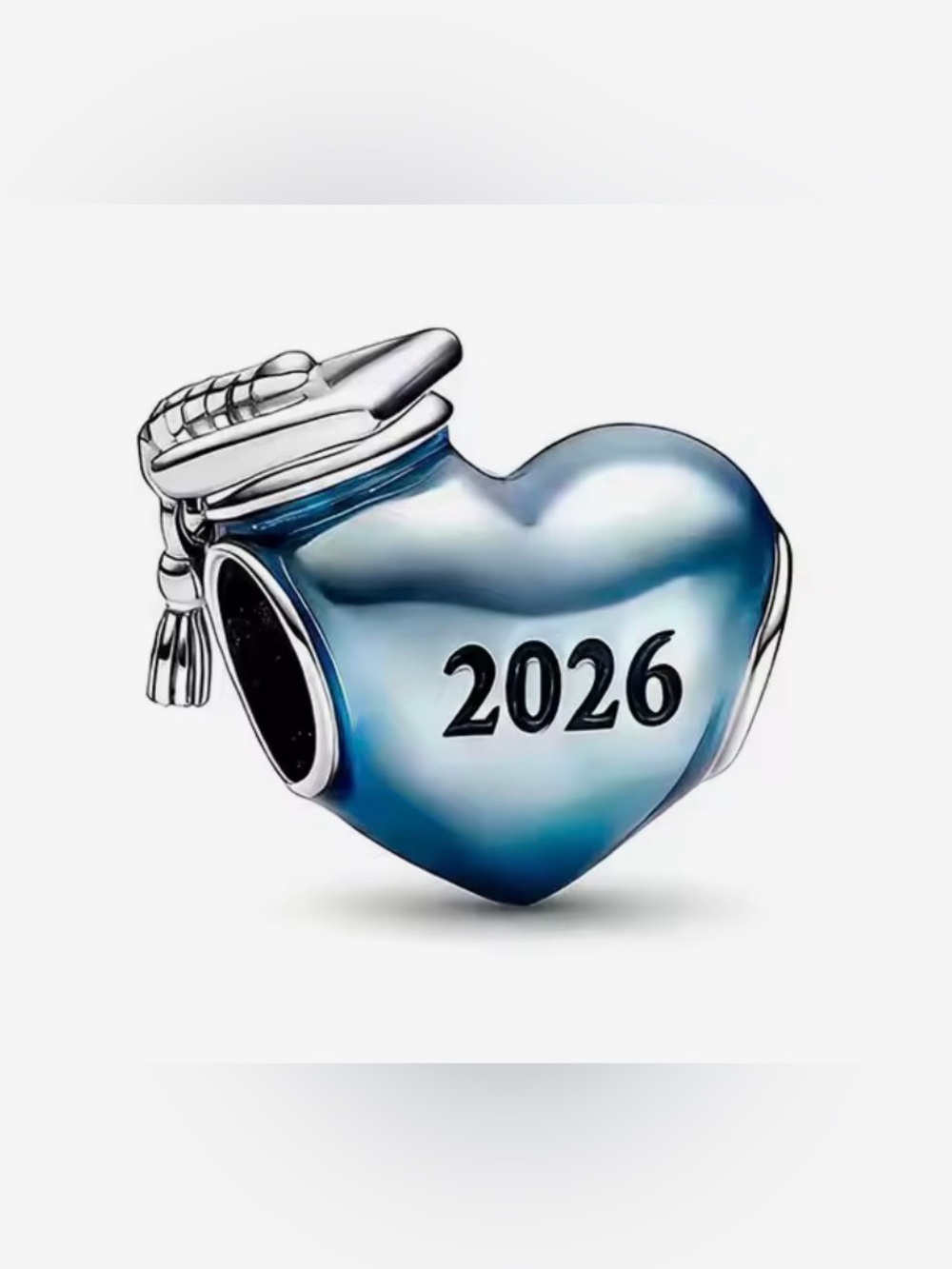 Silver & Blue Graduation Heart Charm “2026”